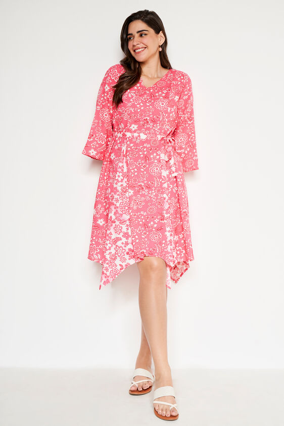 Pink Floral Flared Dress, Pink, image 1